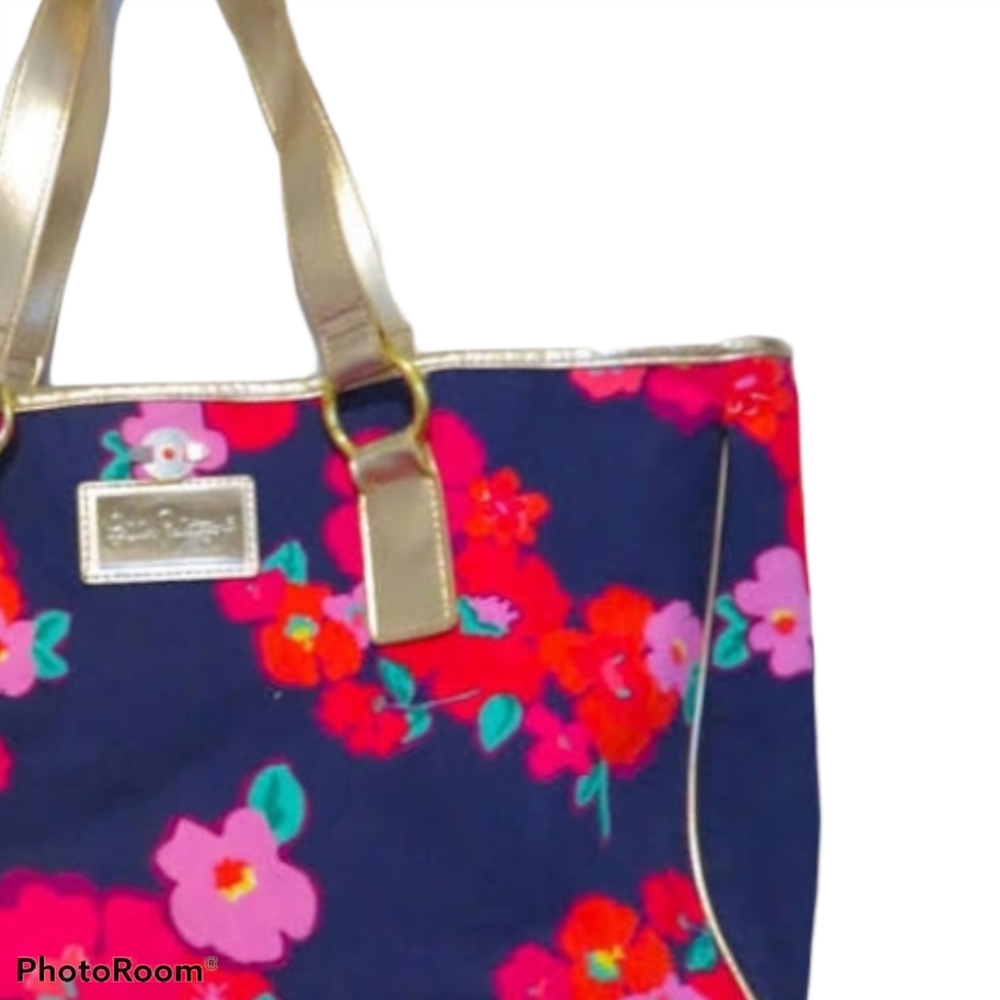 SOld ON MERCARI Lily pulitzer blue tote bag with gold straps - Picture 2 of 6